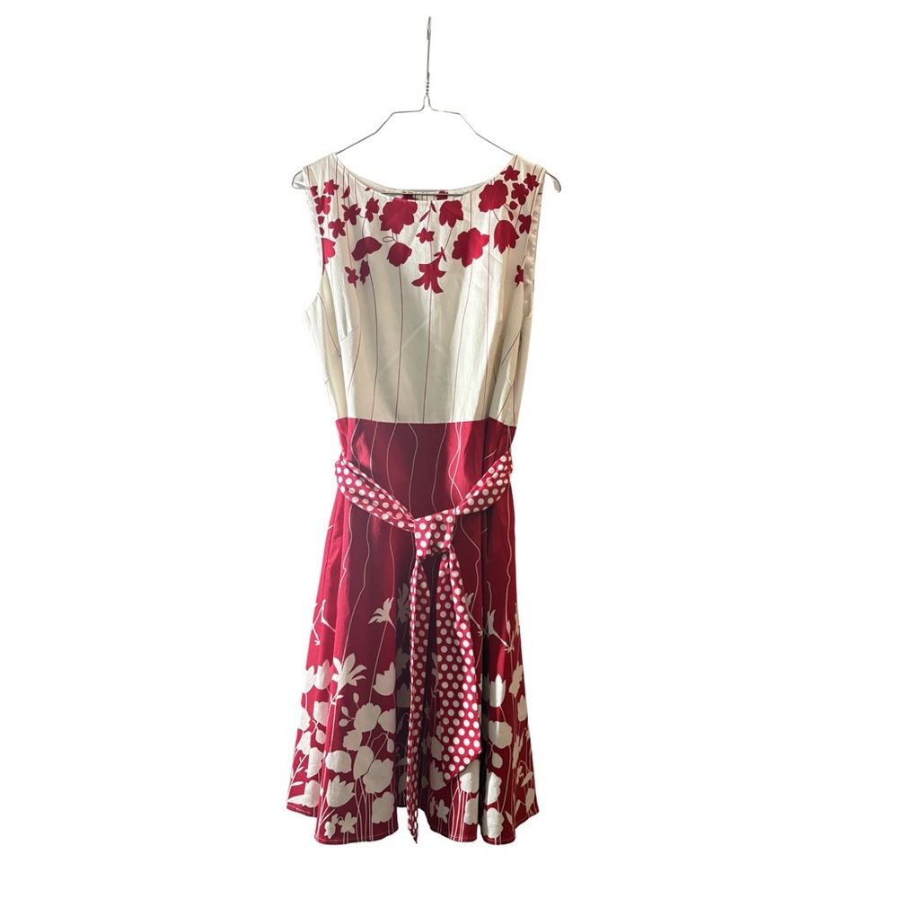 Spense Women’s Fit & Flare Vibrant Red & Cream Multipattern Dress With Pockets‎